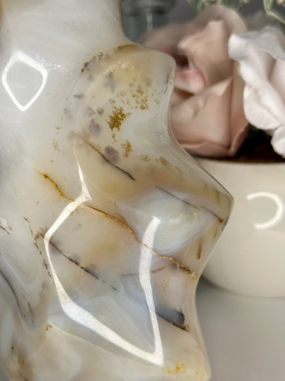 Dendritic Botswana Agate Flame with Druzy and Quartz Inclusions and Iron Veining