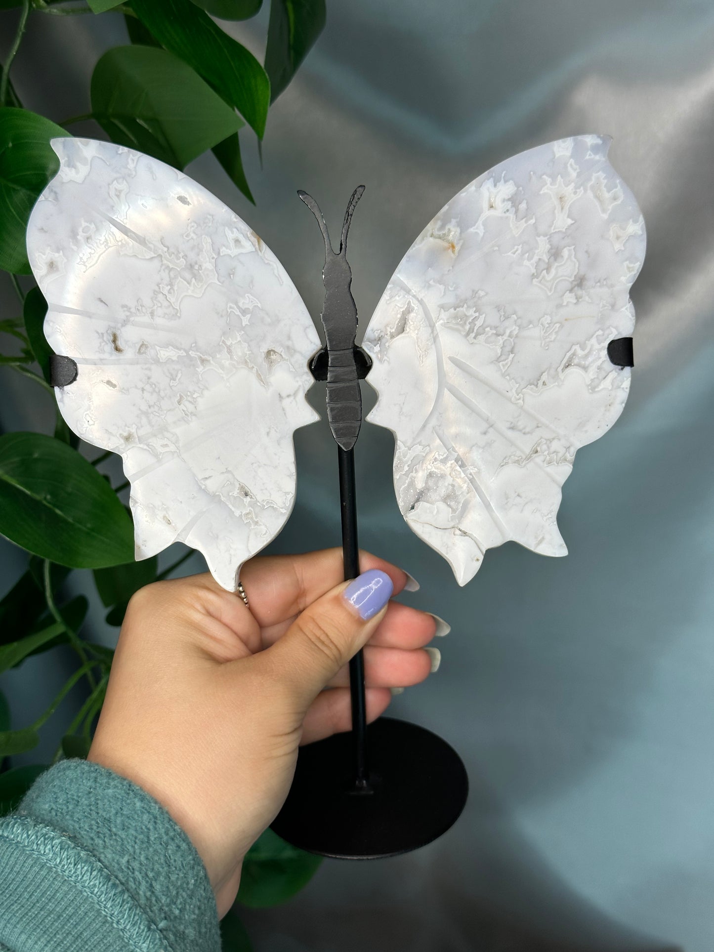 Snow Agate Butterfly on a Stand