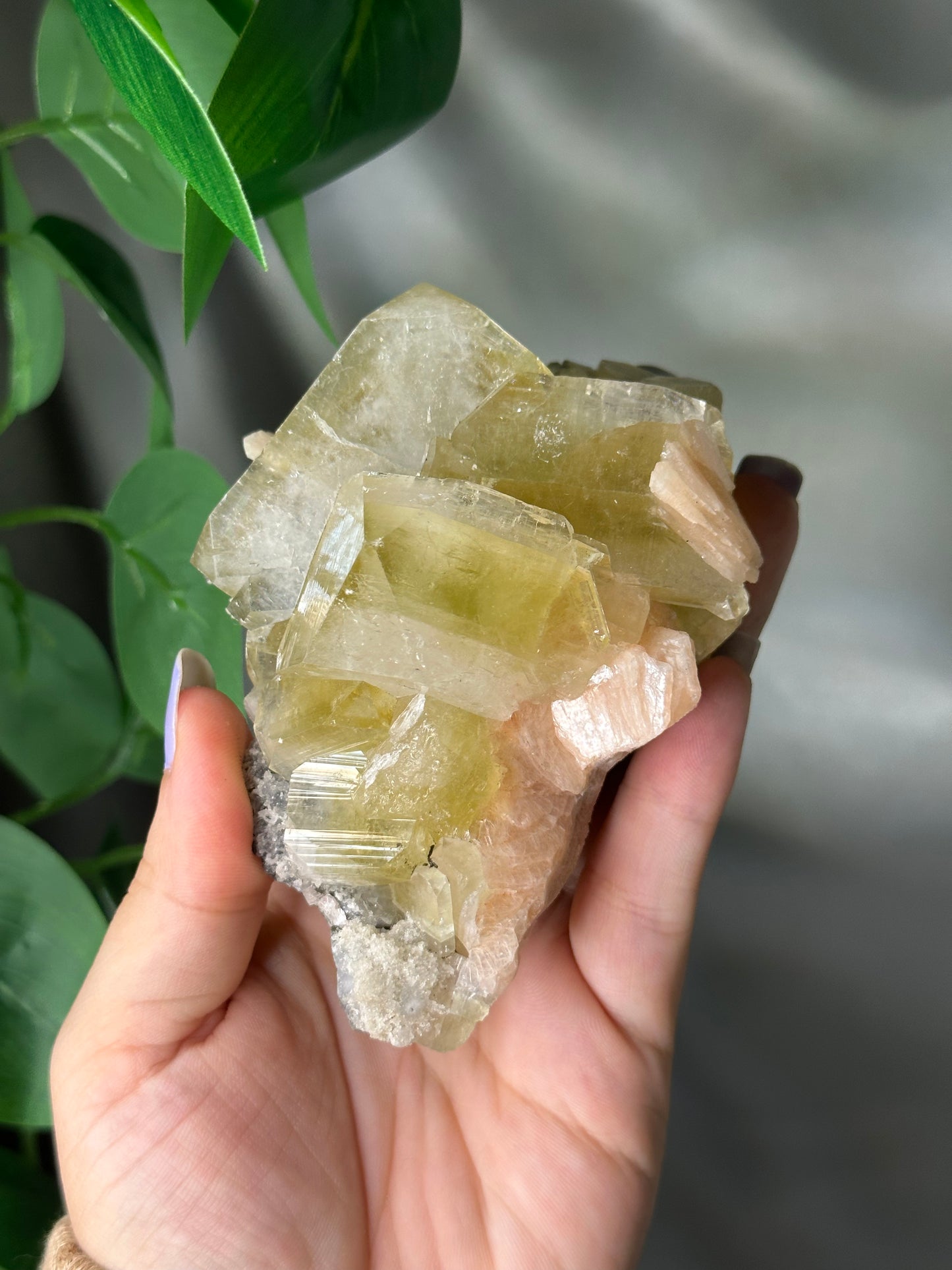 Green Cubic Apophyllite with Peach Stilbite