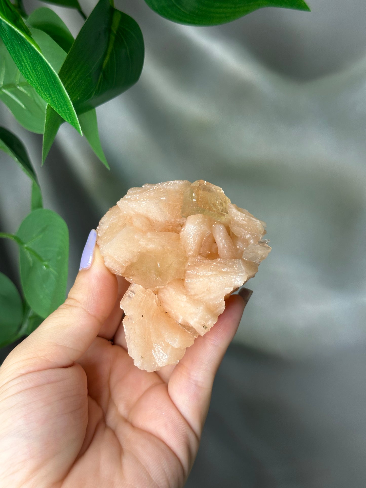 Green Cubic Apophyllite on Peach Stilbite