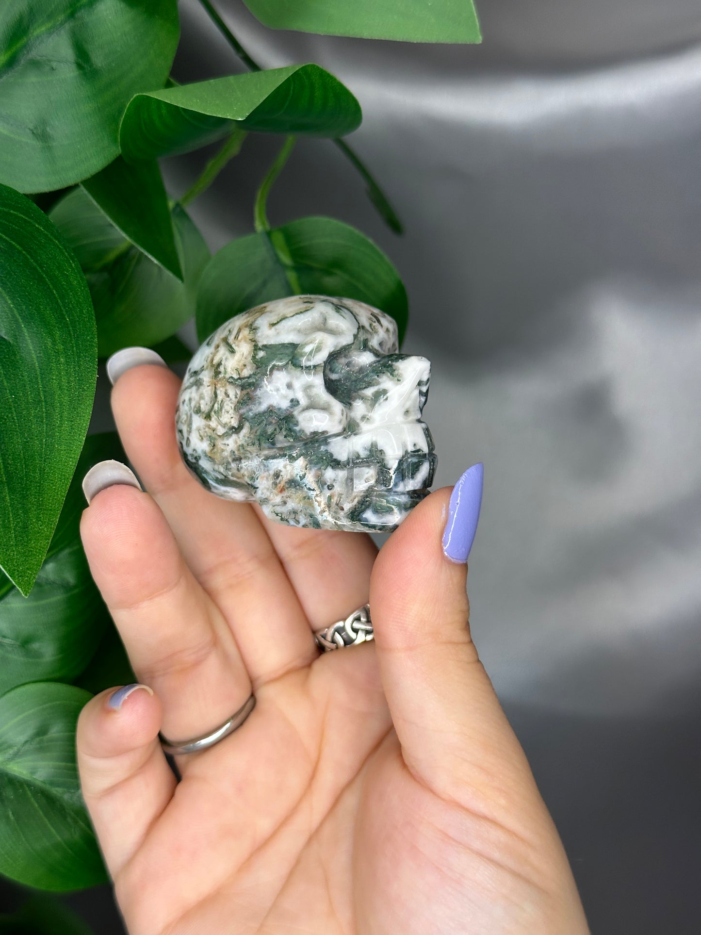 Moss Agate Skull