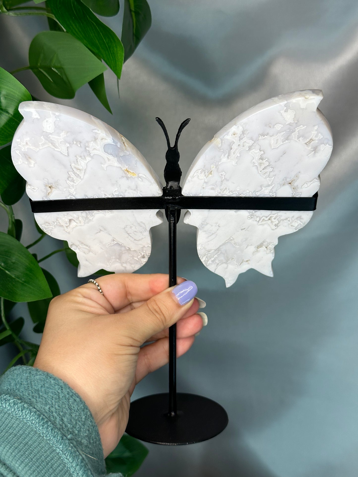 Snow Agate Butterfly on a Stand