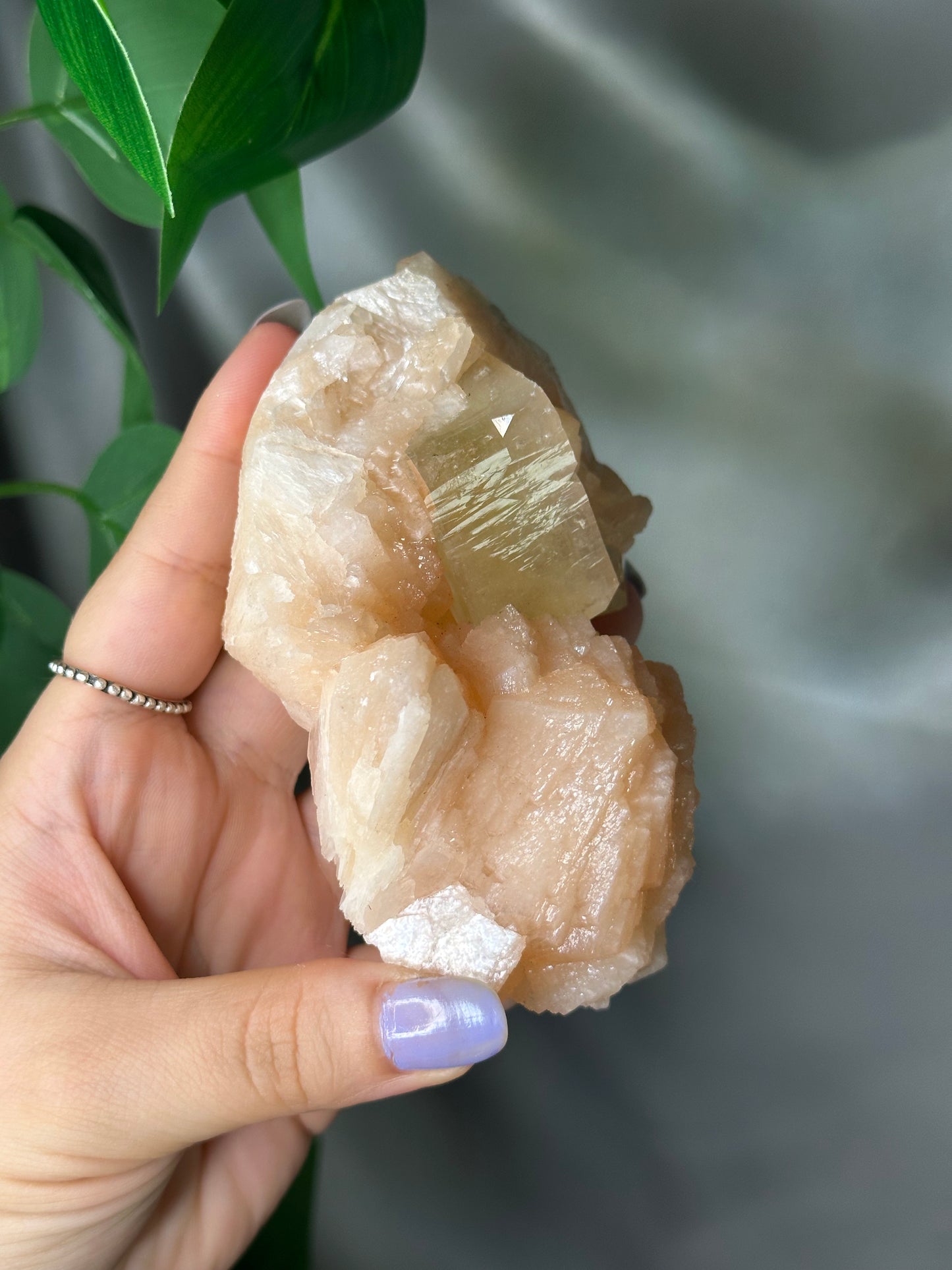 Green Cubic Apophyllite on Peach Stilbite