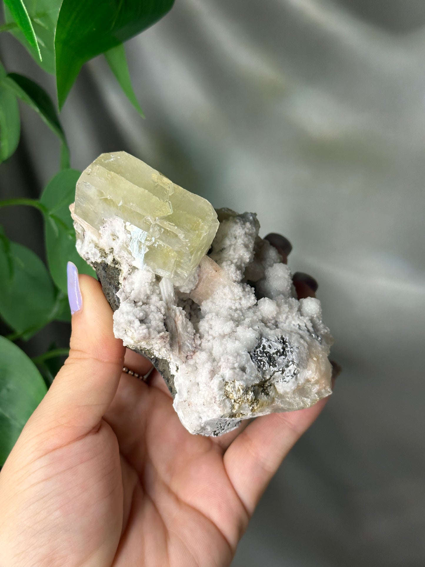 Green Cubic Apophyllite with Peach Stilbite on Chalcedony