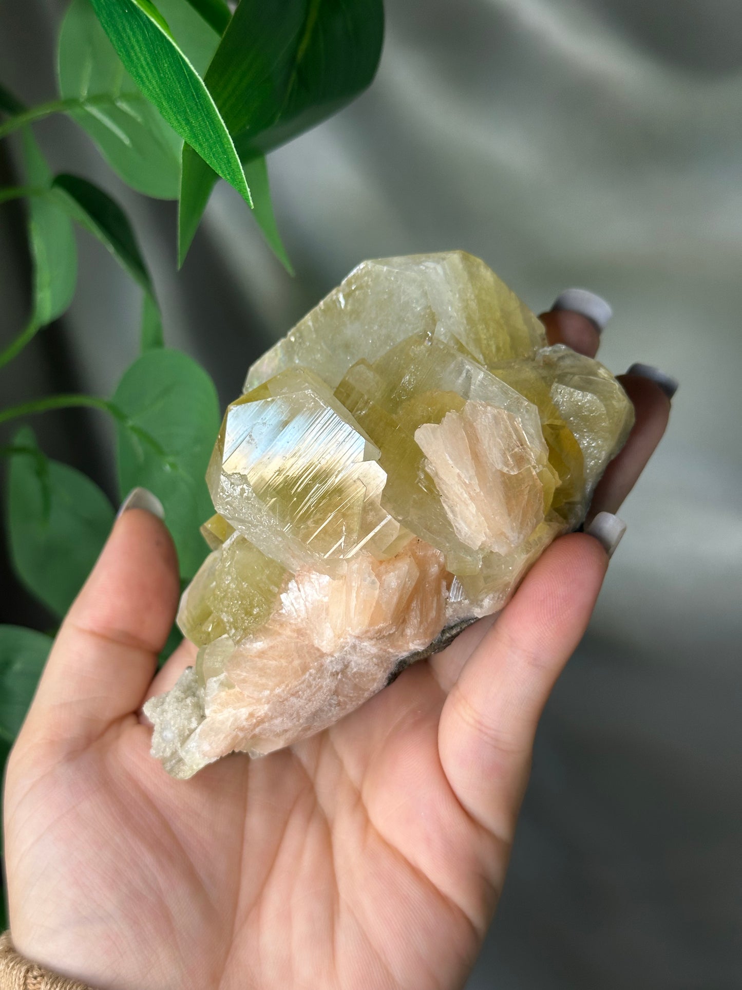 Green Cubic Apophyllite with Peach Stilbite