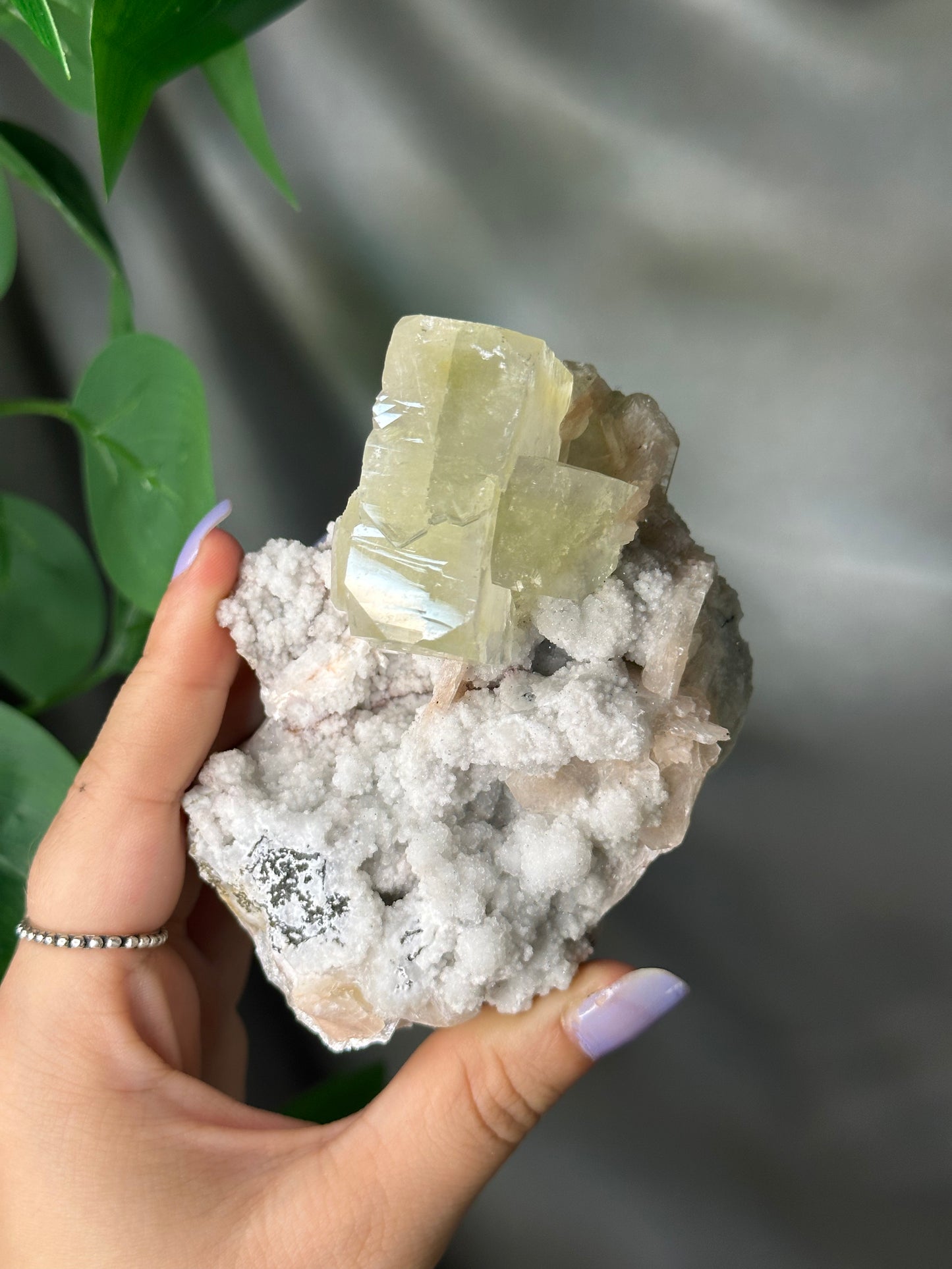 Green Cubic Apophyllite with Peach Stilbite on Chalcedony