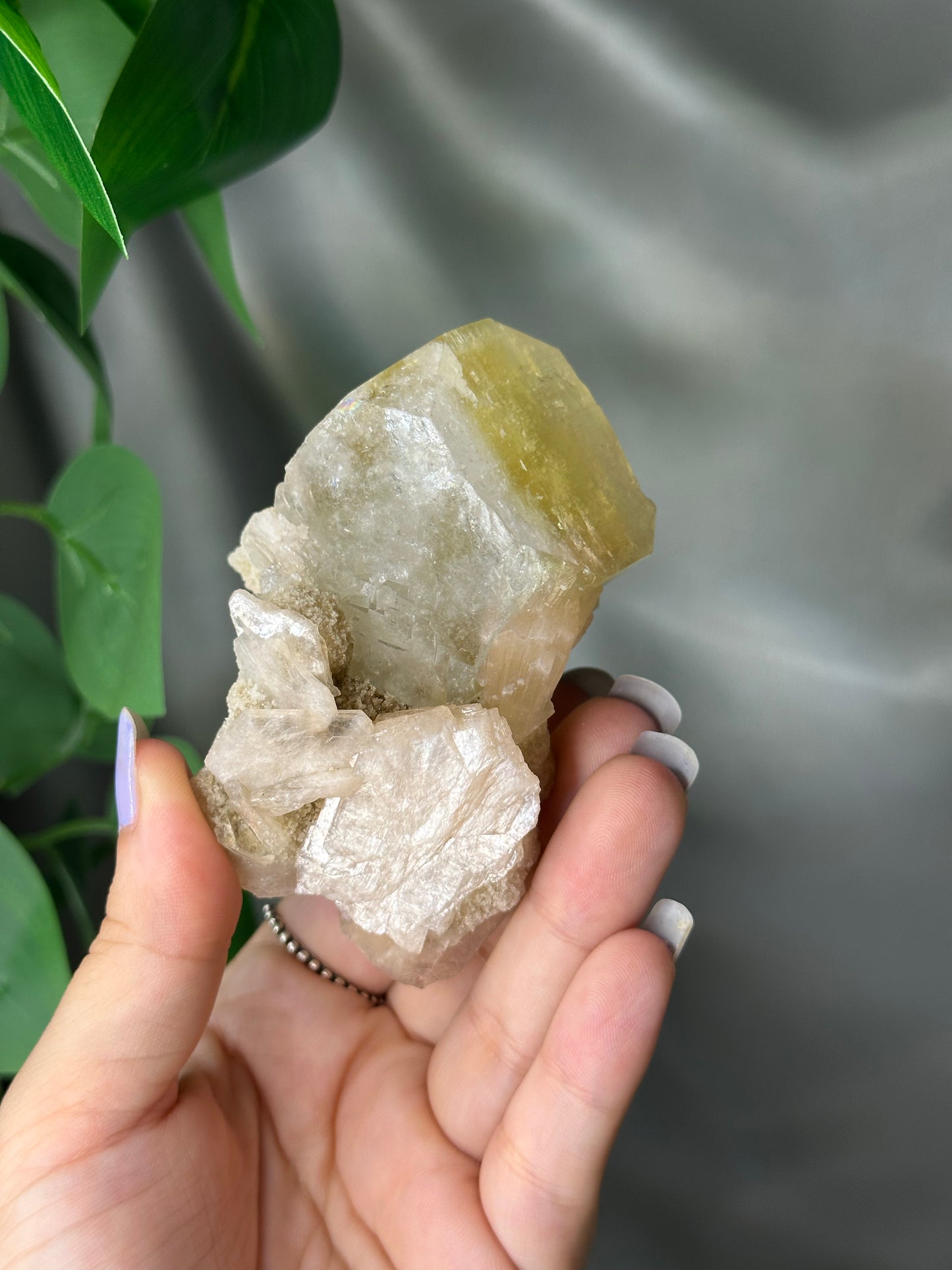 Green Cubic Apophyllite on Peach Stilbite with Chalcedony