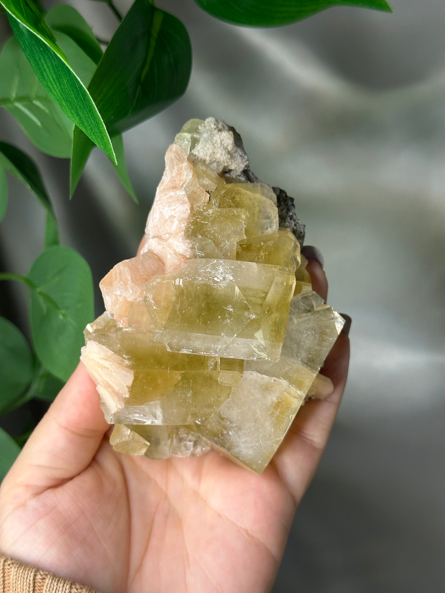 Green Cubic Apophyllite with Peach Stilbite