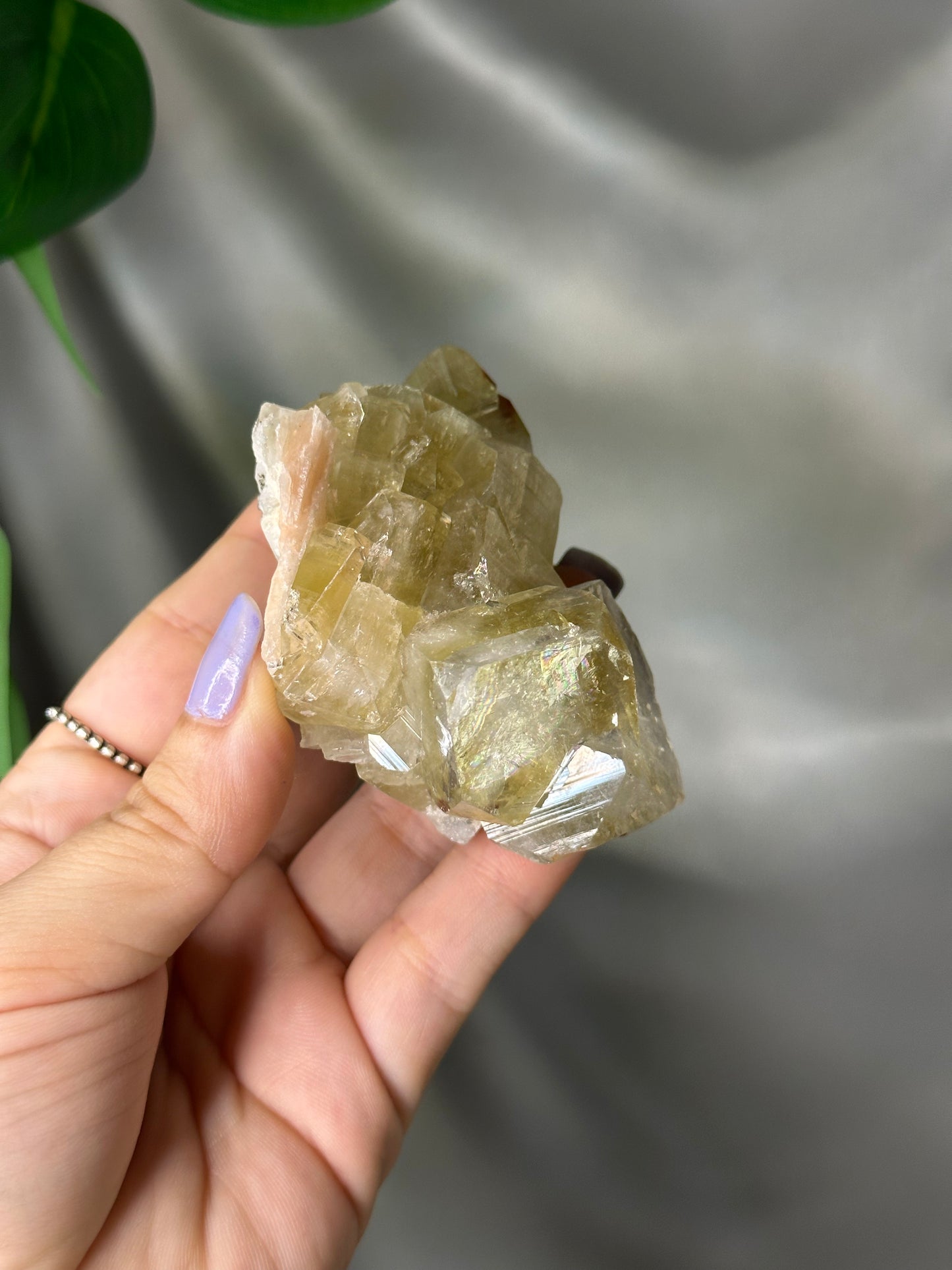 Green Cubic Apophyllite Cluster with Peach Stilbite