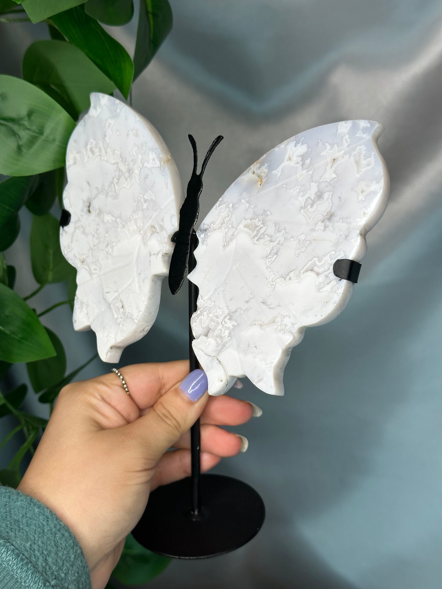 Snow Agate Butterfly on a Stand