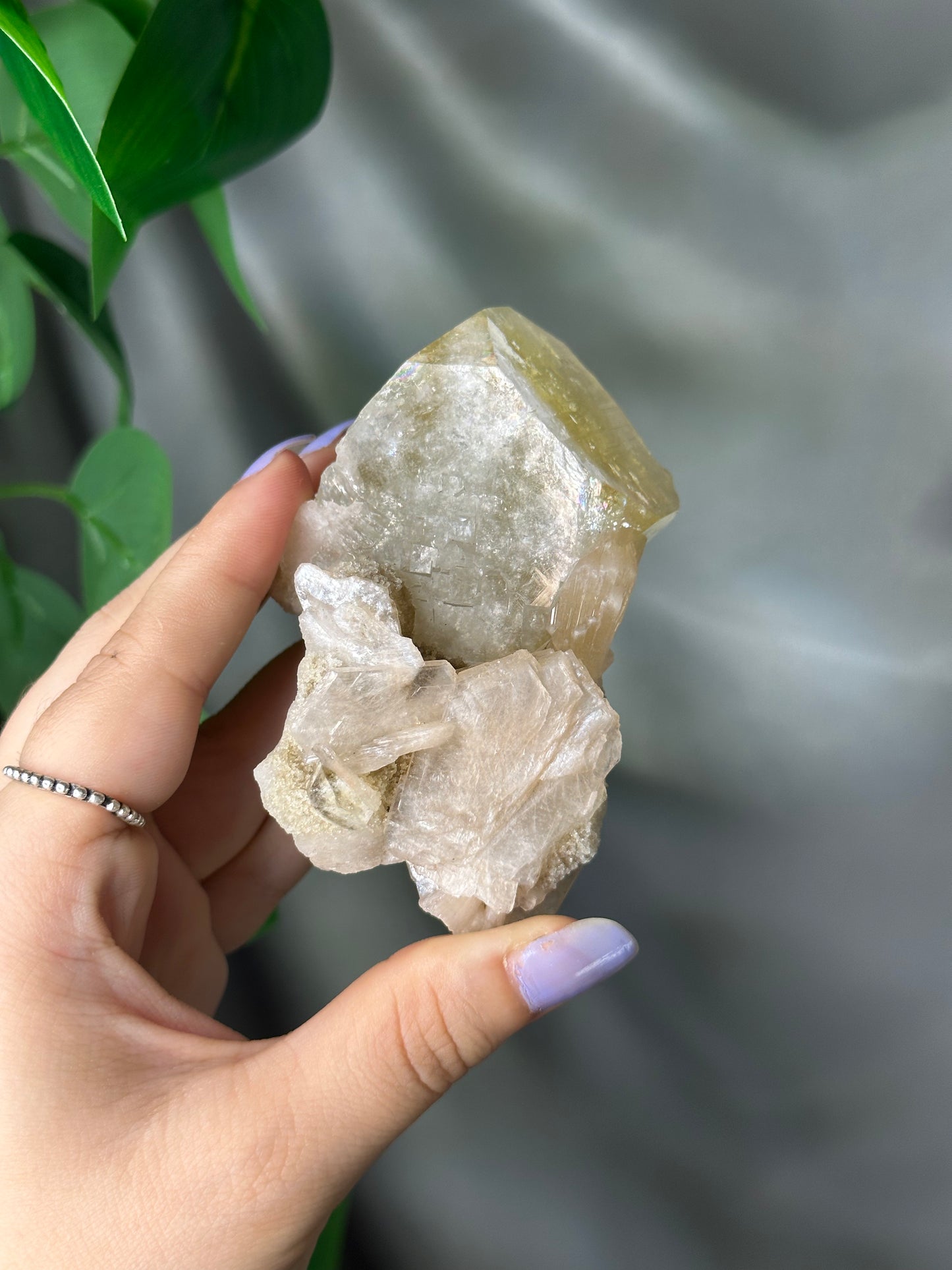 Green Cubic Apophyllite on Peach Stilbite with Chalcedony