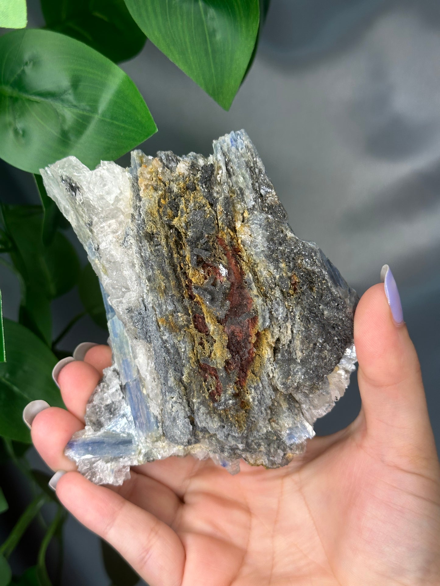 Raw Blue Kyanite & Quartz Cluster with Iron & Garnet Inclusions