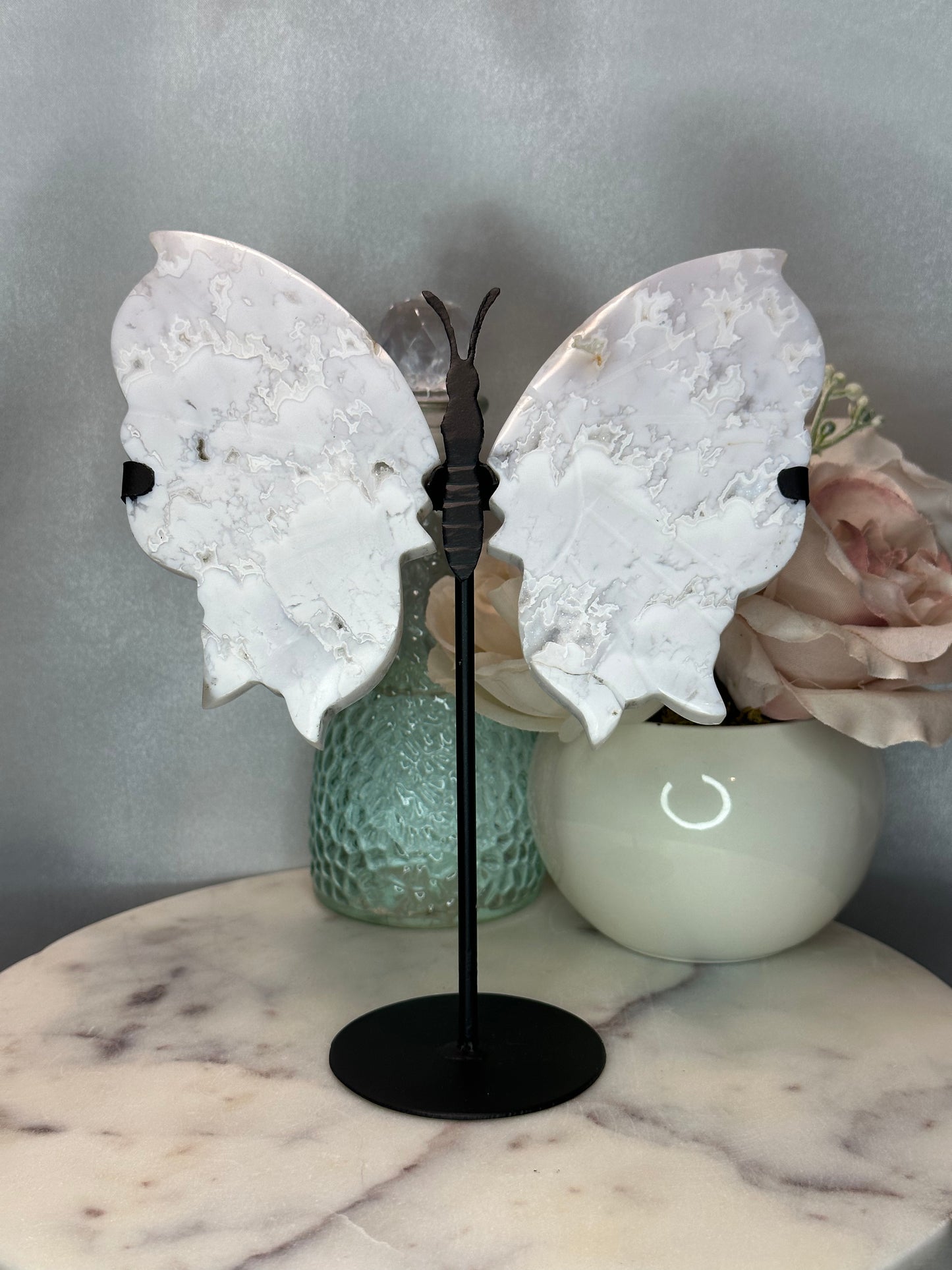 Snow Agate Butterfly on a Stand