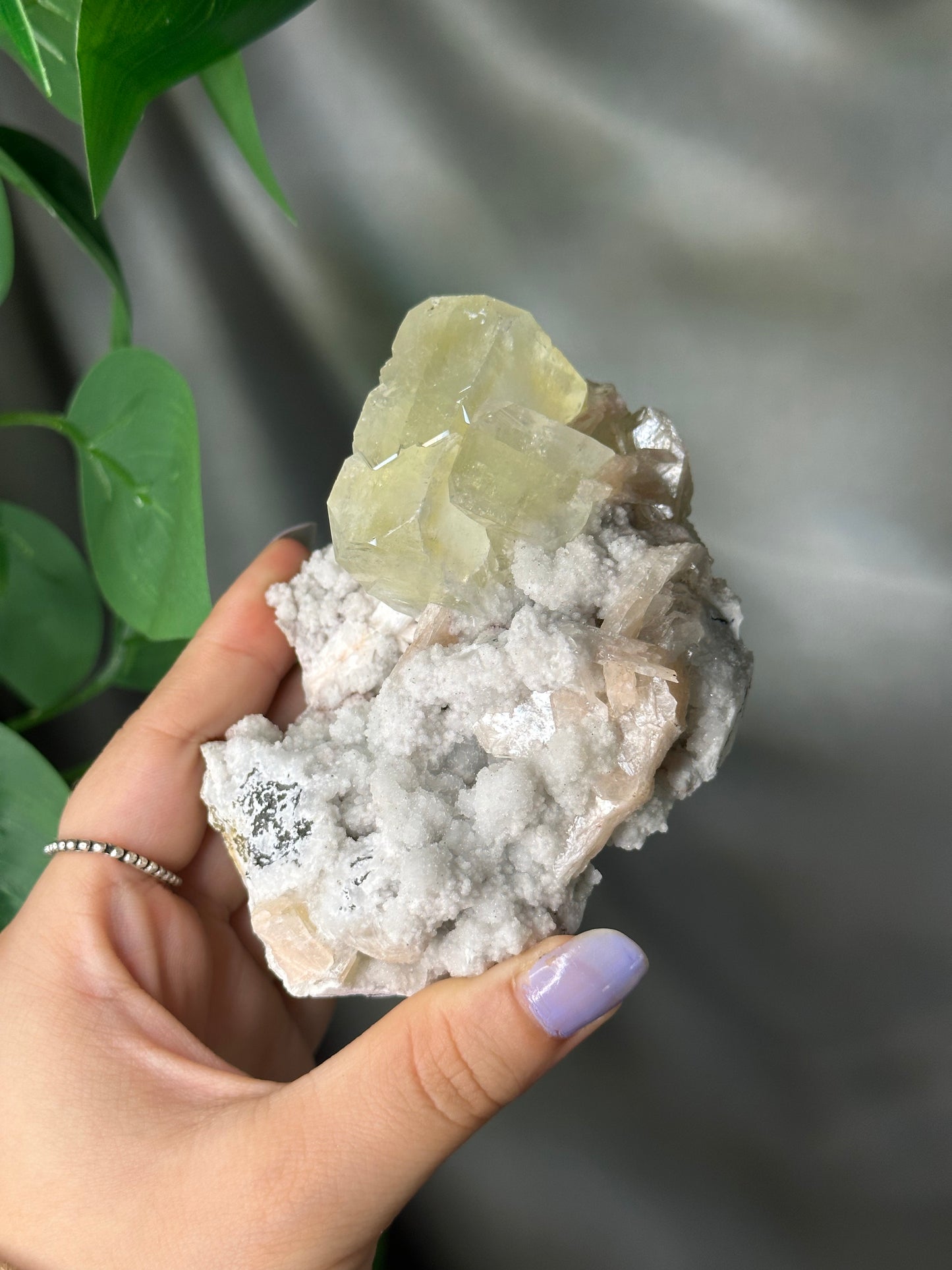 Green Cubic Apophyllite with Peach Stilbite on Chalcedony