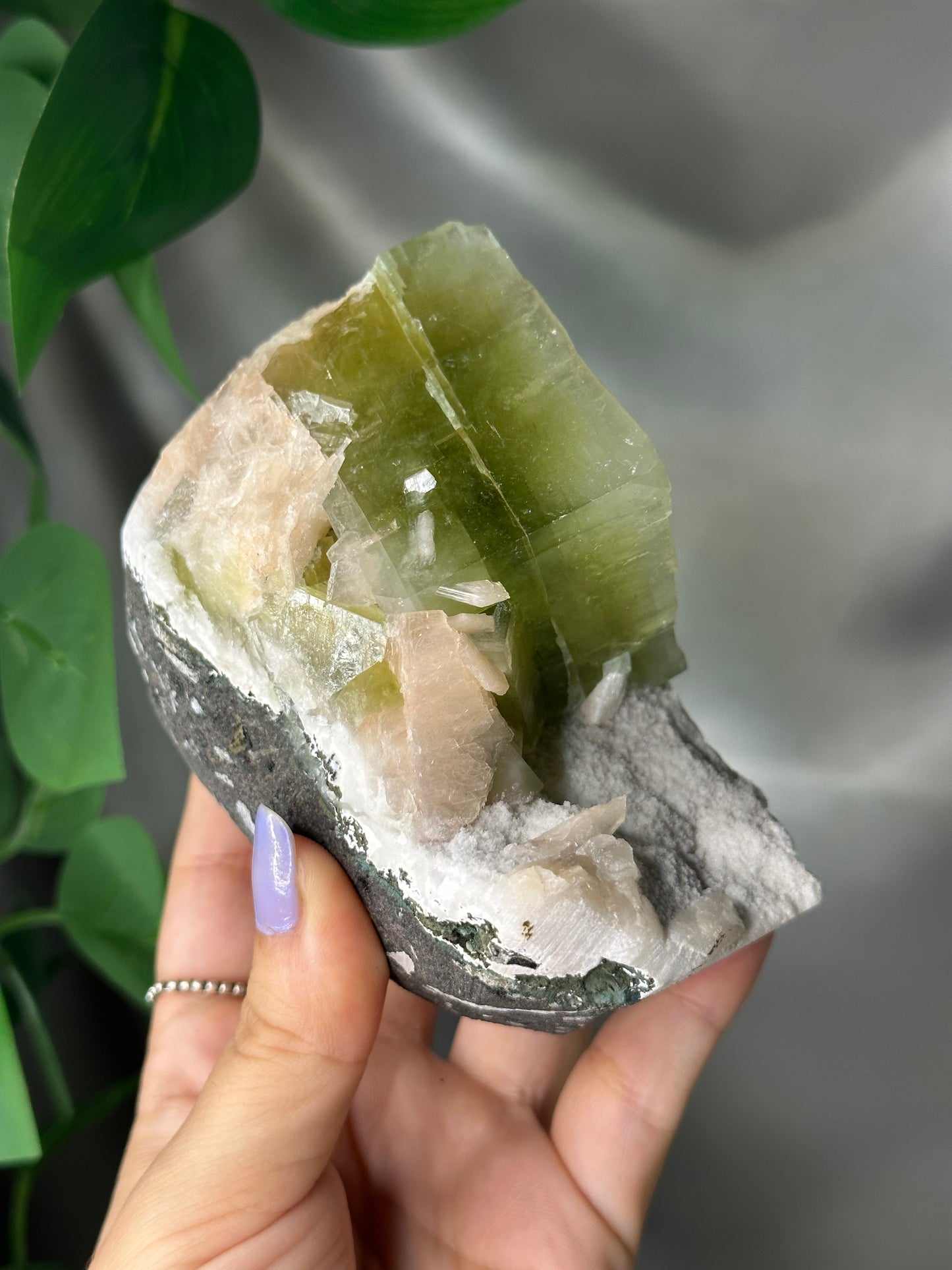 Green Cubic Apophyllite with Peach Stilbite on Chalcedony