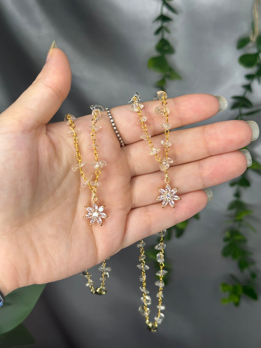 Dainty Gold Clear Quartz Crysanthemum Necklaces