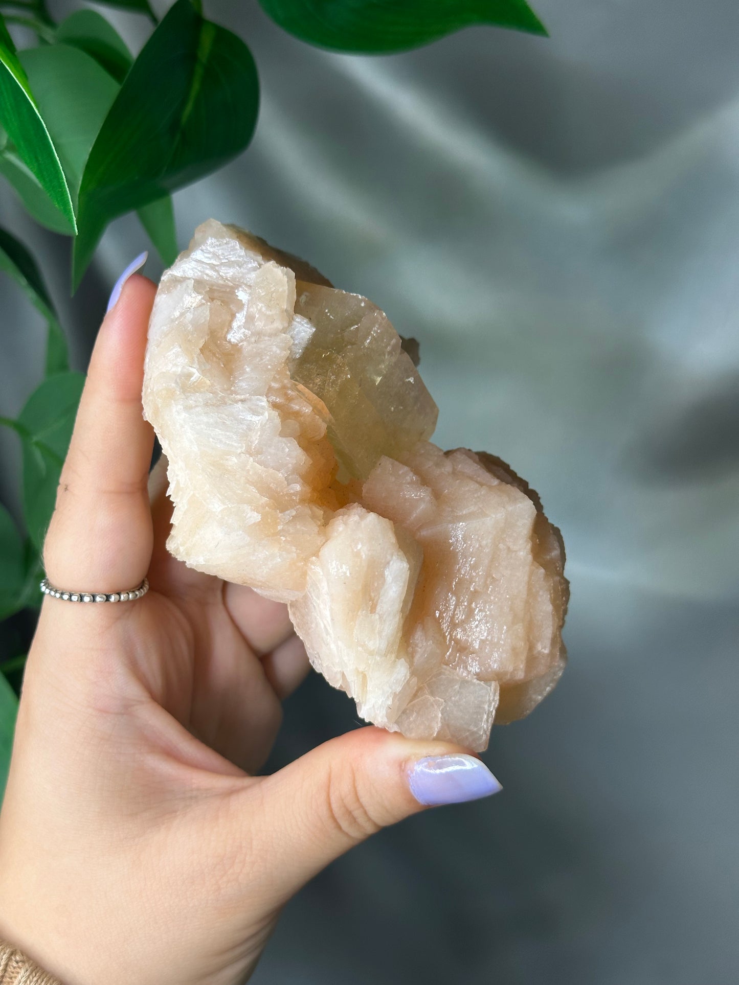 Green Cubic Apophyllite on Peach Stilbite