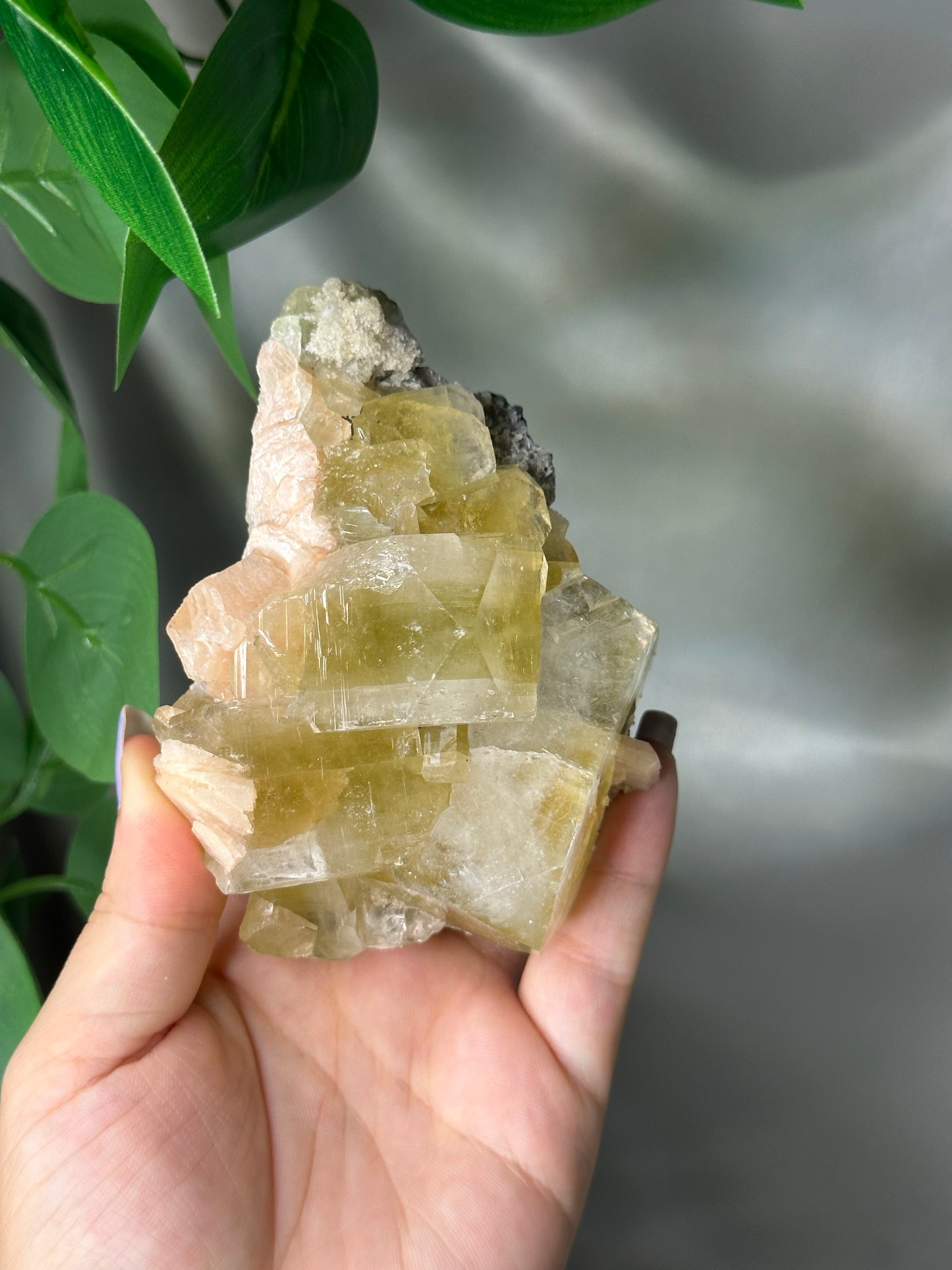 Green Cubic Apophyllite with Peach Stilbite