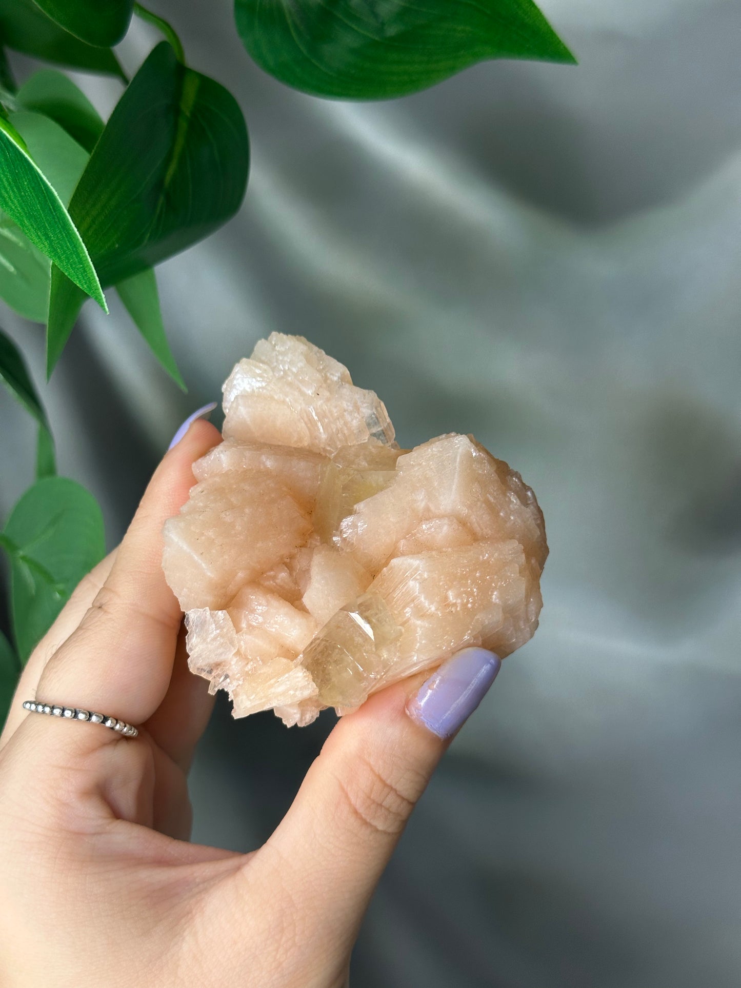 Green Cubic Apophyllite on Peach Stilbite